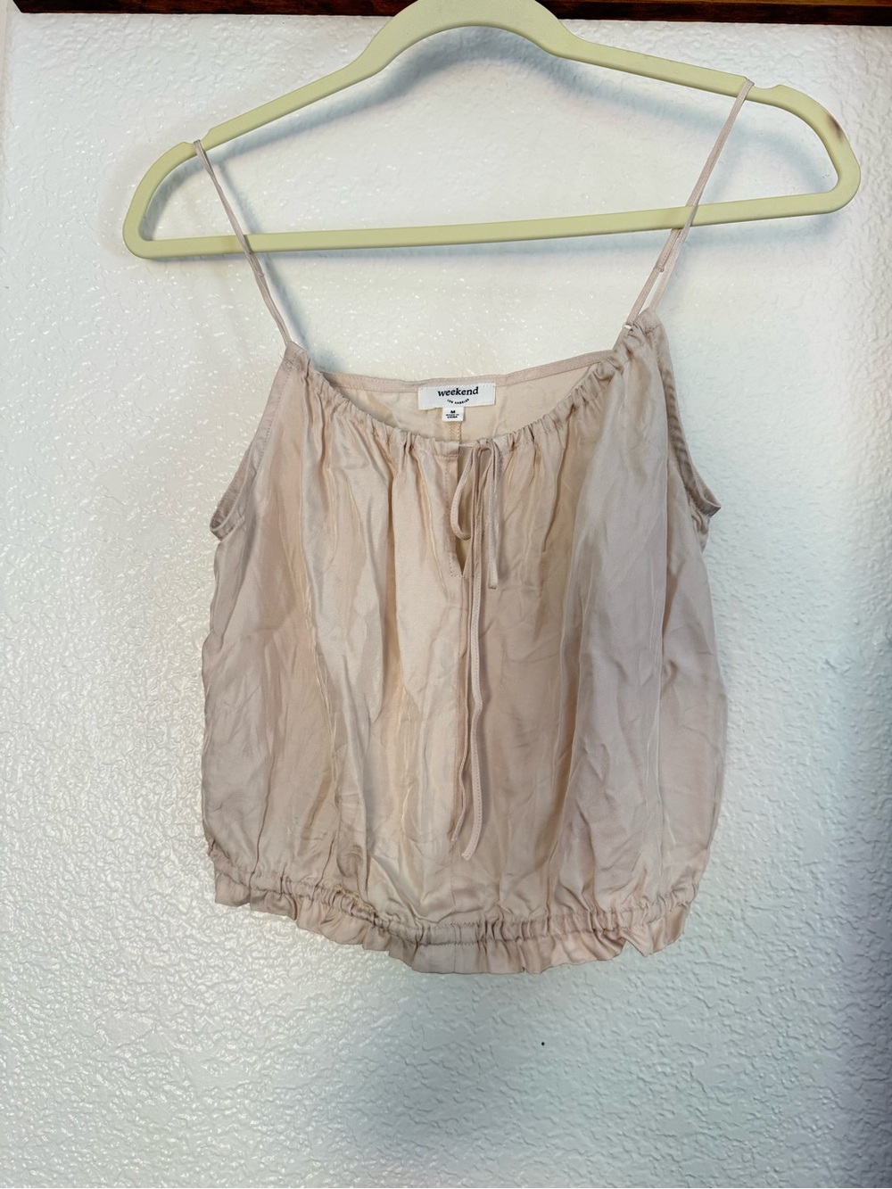 Weekend Lightweight Tie-Front Spaghetti Strap Camisole in Light Beige